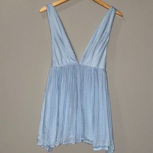Deep V Baby Blue Dress